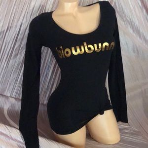 Black gold BLOWBUNNY long sleeve scoop blouse top shirt stretchy comfy S